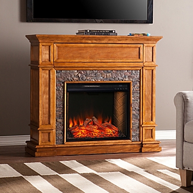 Southern Enterprises Belleview Alexa-Enabled Faux Stone Electric Fireplace in Sienna. View a larger version of this product image.