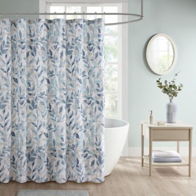 Madison Park Leisha Botanical Printed Shower Curtain Blue: Madison : Microfiber, Machine Washable, Non-Slip Backing