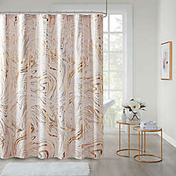 Intelligent Design Rebecca Printed Marble Metallic Shower Curtain in Blush/Gold