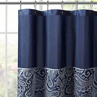 Madison Park Aubrey Jacquard Shower Curtain in Navy. View a larger version of this product image.