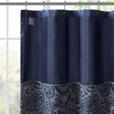 Madison Park Aubrey Jacquard Shower Curtain in Navy. View a larger version of this product image.