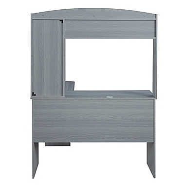 Techni Mobili Modern L-Shaped Desk with Hutch in Grey. View a larger version of this product image.