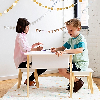 Wildkin 3-Piece Arts &amp; Crafts Table &amp; Stools Set in White. View a larger version of this product image.