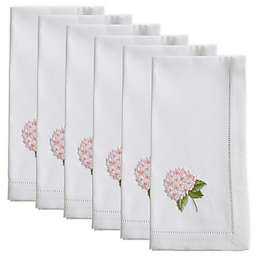 Saro Lifestyle Broderie Collection Pink Hydrangea Embroidered Napkins in White (Set of 6)