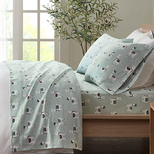 Alternate image 1 for True North by Sleep Philosophy Cozy Flannel Cotton Flannel Printed TwinXL Sheet Set in Seafoam Llama
