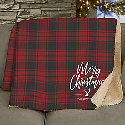 Christmas Plaid Personalized 60-Inch x 80-Inch Sherpa Blanket