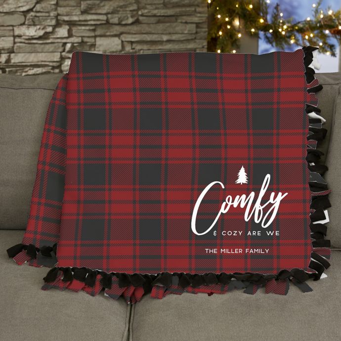 Christmas Plaid Personalized 50Inch x 60Inch Tie Blanket Bed Bath