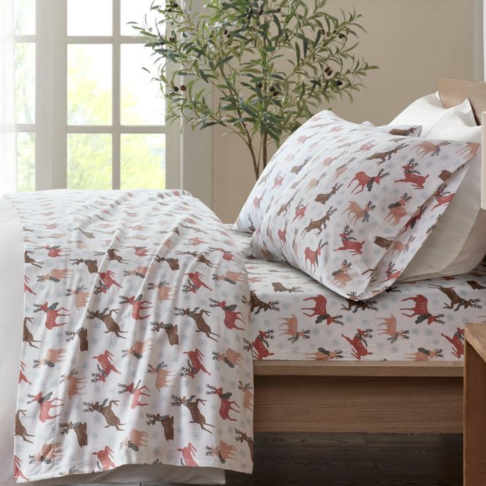 True North by Sleep Philosophy Reindeer Cozy Flannel Sheet Set Bed