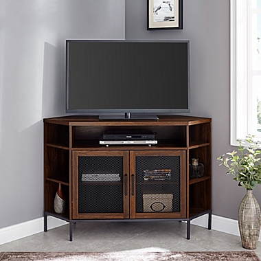 Forest Gate&trade; 48-Inch Metal Mesh Corner TV Stand in Dark Walnut. View a larger version of this product image.