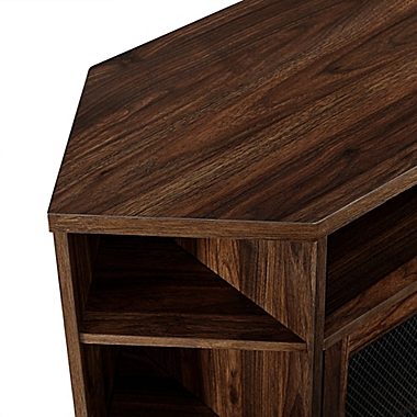Forest Gate&trade; 48-Inch Metal Mesh Corner TV Stand in Dark Walnut. View a larger version of this product image.