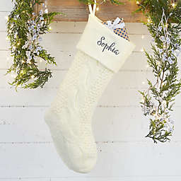 Modern Cable Knit Personalized Christmas Stocking in Ivory