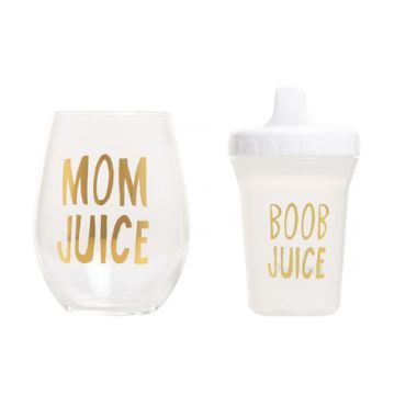 Pearhead&reg; Juice 2-Piece Stemless Wine Glass and Baby Bottle Set. View a larger version of this product image.