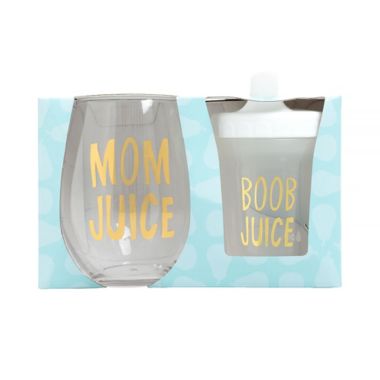 Pearhead&reg; Juice 2-Piece Stemless Wine Glass and Baby Bottle Set. View a larger version of this product image.