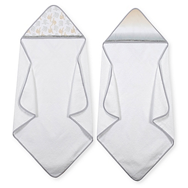 Just Born&reg; 2-Pack Ombre/Sloth Hooded Towels in Grey. View a larger version of this product image.