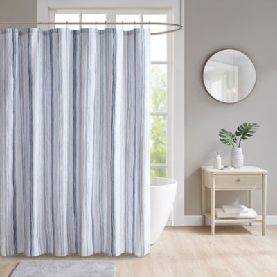 blue striped shower curtain
