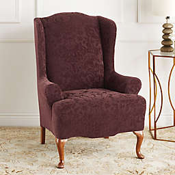 Sure Fit&reg; Stretch Jacquard Damask Wingback Chair Slipcover