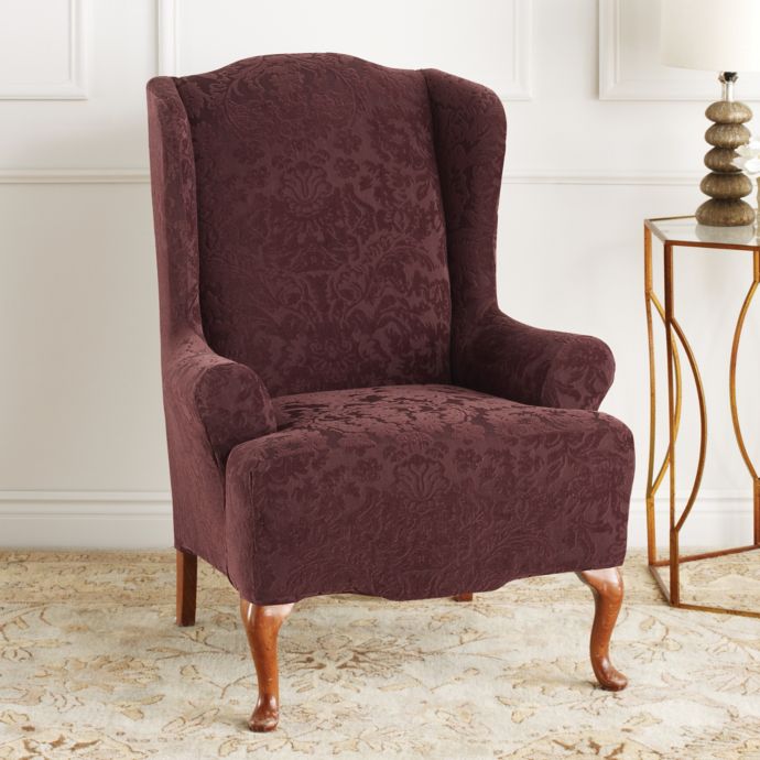 Sure Fit Stretch Jacquard Damask Wingback Chair Slipcover Bed