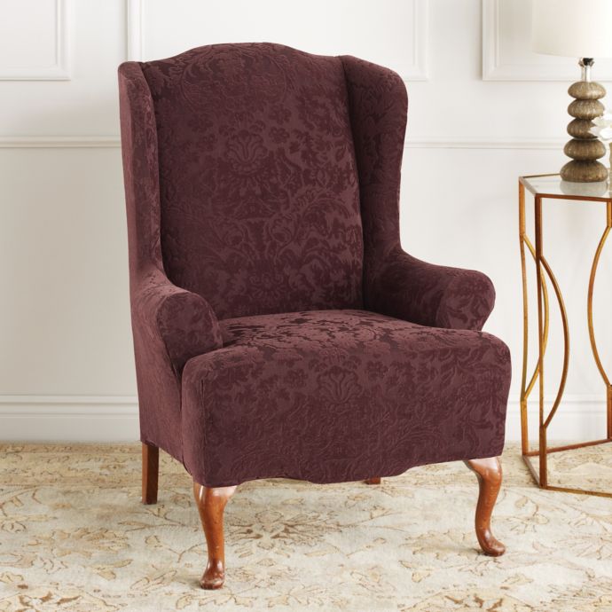 Sure Fit® Stretch Jacquard Damask Wingback Chair Slipcover Bed Bath