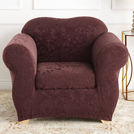 Alternate image 1 for Sure Fit® Stretch Jacquard Damask 2-Piece Chair Slipcover