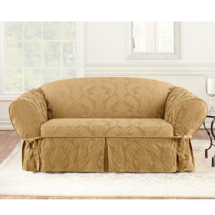 Sure Fit® Damask 1-Piece Loveseat Slipcover | Bed Bath and ...