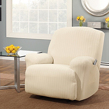 Sure Fit&reg; Stretch Pinstripe Recliner Slipcover in Cream. View a larger version of this product image.