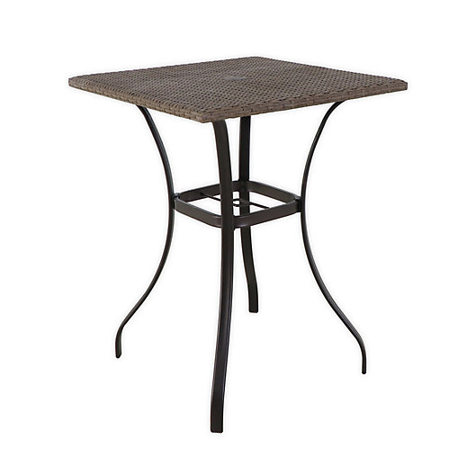 Barrington Wicker High Patio Dining, Brown Patio Dining Table With Umbrella Hole