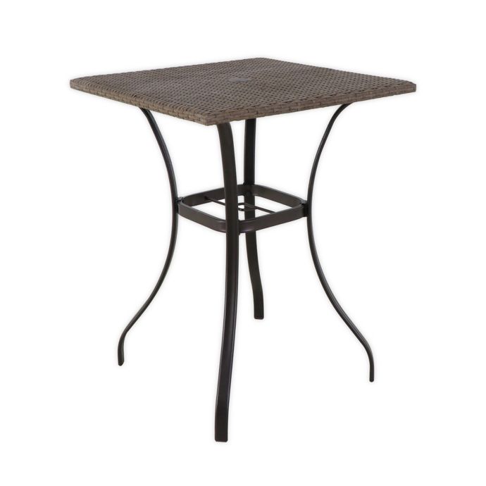 Barrington Wicker High Patio Dining Table in Brown with Umbrella Hole