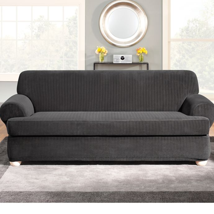 Sure Fit Stretch Pinstripe 2 Piece T Cushion Sofa Slipcover