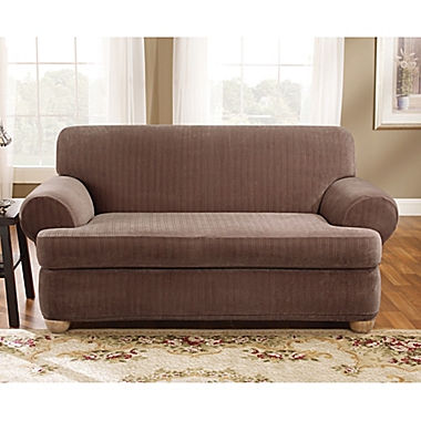 Sure Fit&reg; Stretch Pinstripe 2-Piece T-Cushion Loveseat Slipcover. View a larger version of this product image.