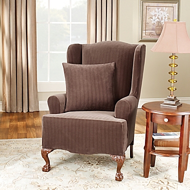 Sure Fit&reg; Stretch Pinstripe Wingback Chair Slipcover. View a larger version of this product image.