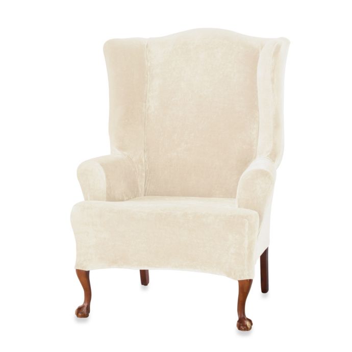 Sure Fit Stretch Plush Wing Chair Slipcover In Cream Bed Bath