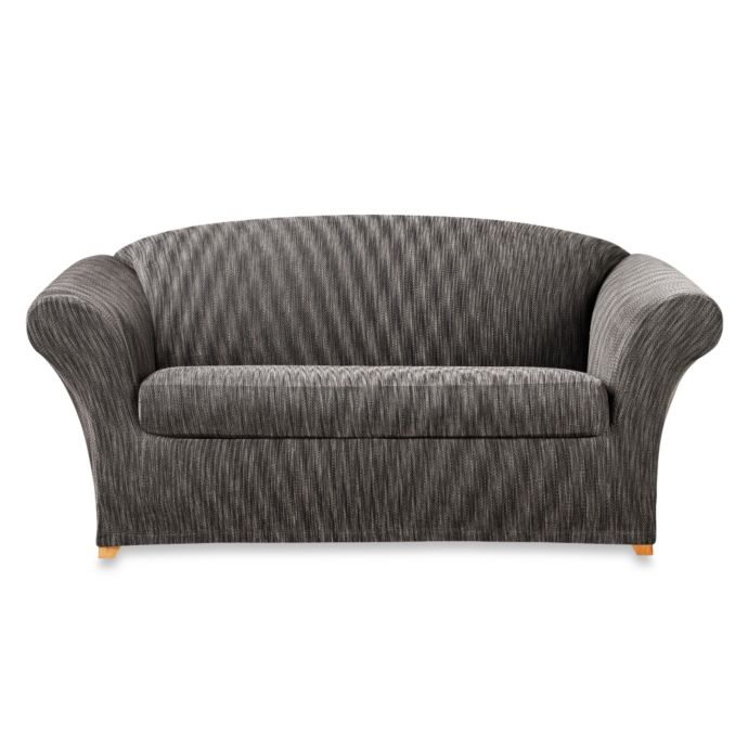 Sure Fit® SpaceDyed Stretch Pique 2Piece Loveseat Slipcover Bed