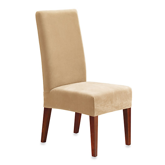 Stretch Pique Short Dining Room Chair, Cream Dining Chair Cover