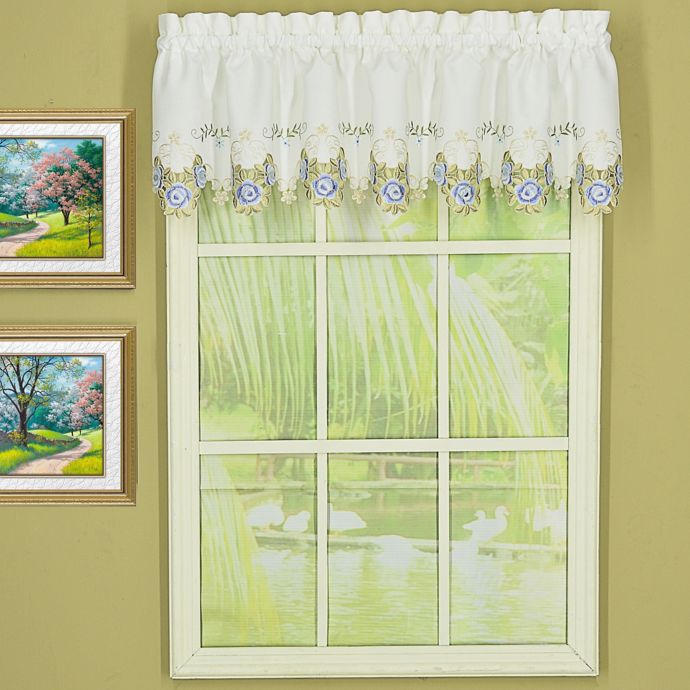 Today's Curtain Verona Scalloped Valance in White/Blue Bed Bath and