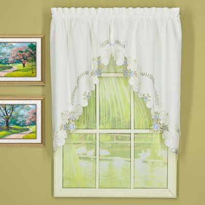 Today&#39;s Curtain Verona Scalloped Swag Pair in White/Blue