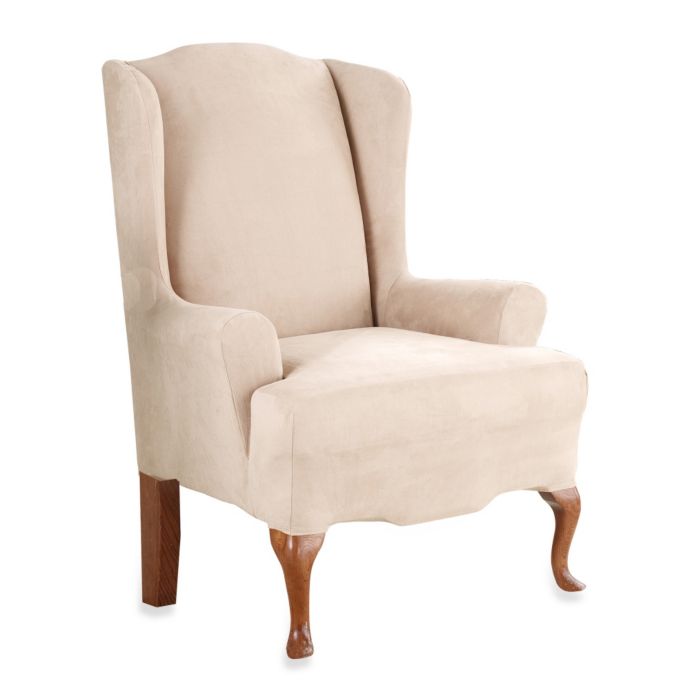 Sure Fit® Stretch Suede Wingback Chair Slipcover | Bed ...