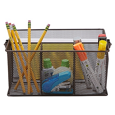 Mind Reader Mesh Desk Organizer Basket/Utensil Caddy in Brown. View a larger version of this product image.