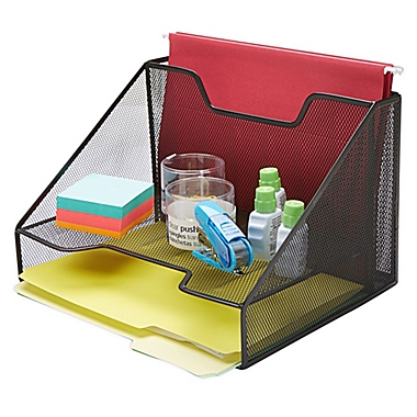 Mind Reader 3-Section Mesh Desk File Organizer in Black. View a larger version of this product image.