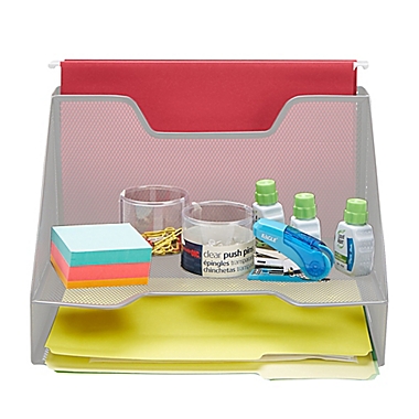 Mind Reader 3-Section Mesh Desk File Organizer in Silver. View a larger version of this product image.