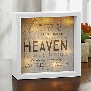 Heaven In Our Home Personalized 6-Inch Square LED Light Shadow Box in Ivory. View a larger version of this product image.