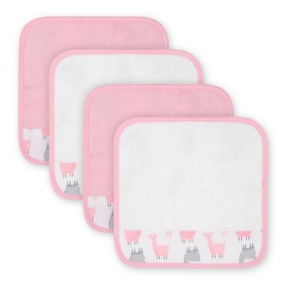 Just Born&reg; 4-Pack Llama Woven Washcloths in Pink/White