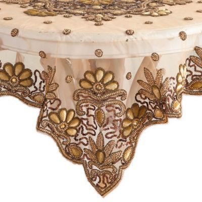 Brown Flower Embroidered lace Cream Tablecloth Rectangular 68 inch x 105 inch 