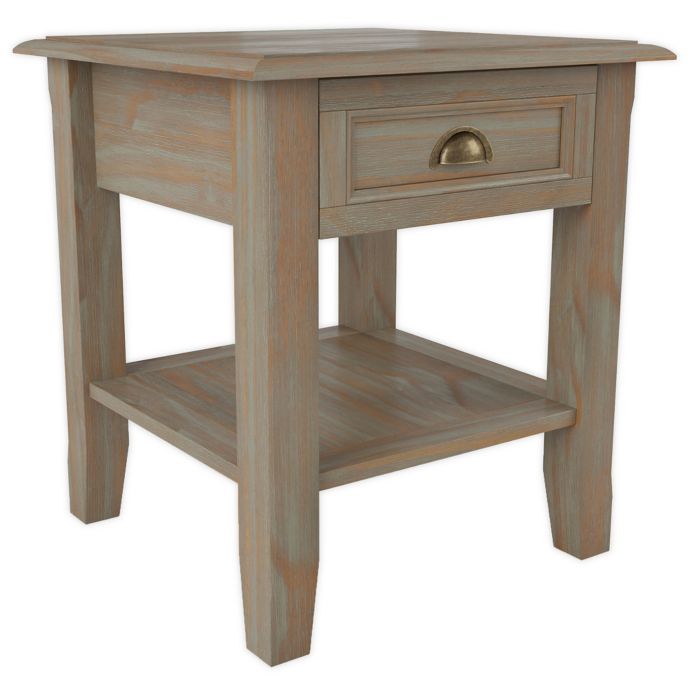 Simpli Home Burlington Wood End Table in Distressed Grey 