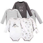 Hudson Baby&reg; Size 0-3M 5-Pack Penguin Long Sleeve Bodysuits in White