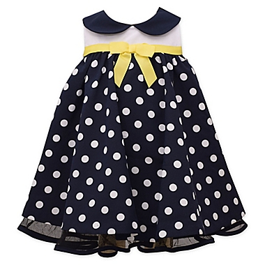 Bonnie Baby Sleeveless Polka Dot Nautical Dress in Navy/Yellow. View a larger version of this product image.