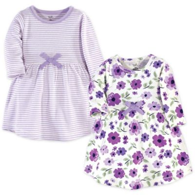 Touched by Nature&copy; Size 0-3M Long-Sleeve Garden 2-Pack Organic Cotton Dresses in Purple