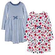 Touched by Nature Size 7Y 2-Pack Garden Floral Organic Cotton Long Sleeve Dresses in Blue