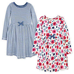 Touched by Nature Size 6Y 2-Pack Garden Floral Organic Cotton Long Sleeve Dresses in Blue