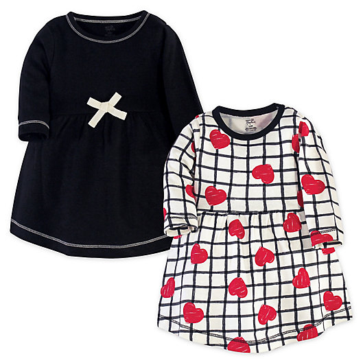 Alternate image 1 for Touched by Nature© Long-Sleeve Red/Black Hearts 2-Pack Organic Cotton Dresses