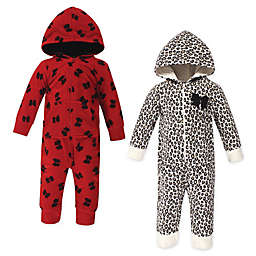 Little Treasure Size 9-12M 2-Pack Leopard Bow Hooded Union Suits